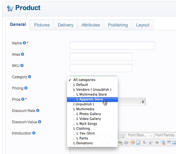 product category picklist
